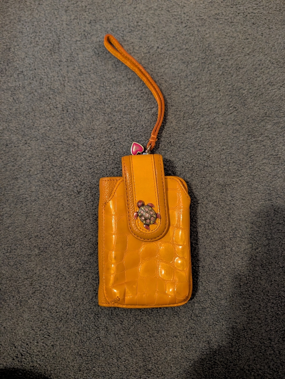 Vintage Y2K Brighton Leather Phone Wallet Orange Leather Alligator Rhinestones
